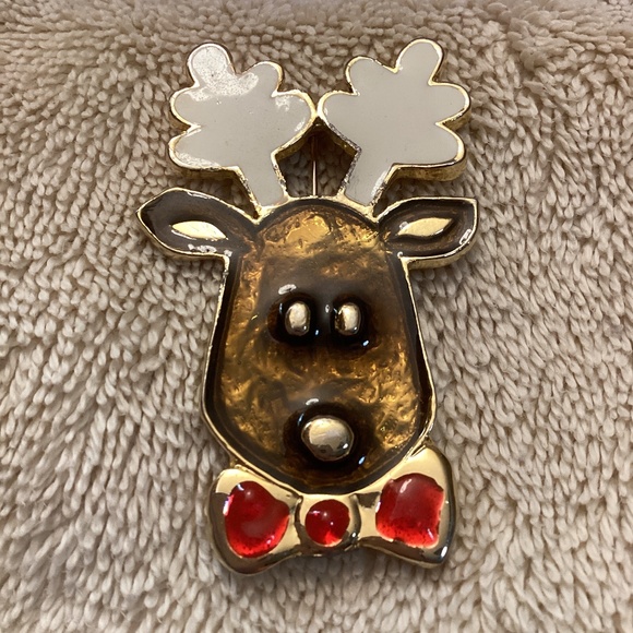 🦌 Vintage Christmas Reindeer Pin Brooch Santa Clause Winter 🦌 - Picture 3 of 5